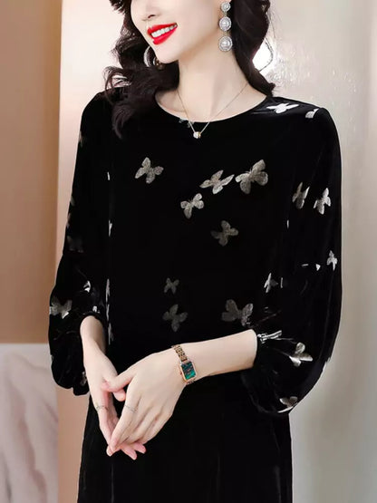 Elegante Samtbluse mit Laternenärmeln