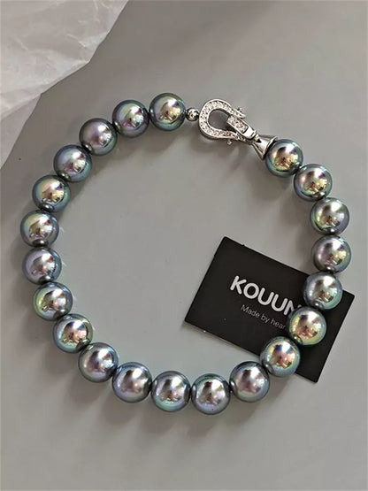 Elegant Silver Grey Pearl Beaded Bracelet