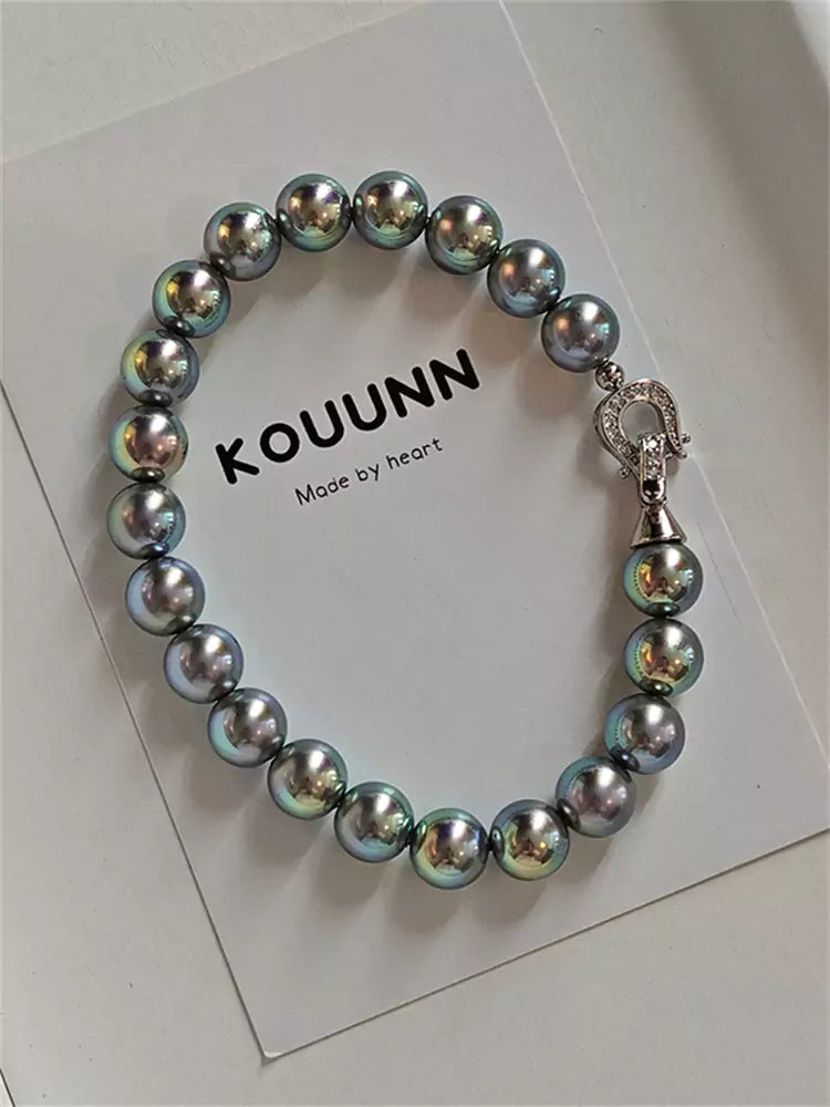 Elegant Silver Grey Pearl Beaded Bracelet