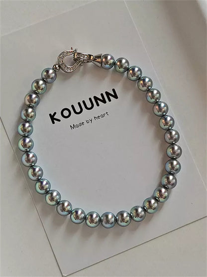Elegant Silver Grey Pearl Beaded Bracelet