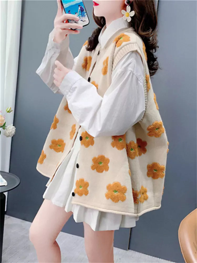 Women's Towel Embroidery Fashionable Jacquard Knit Vest