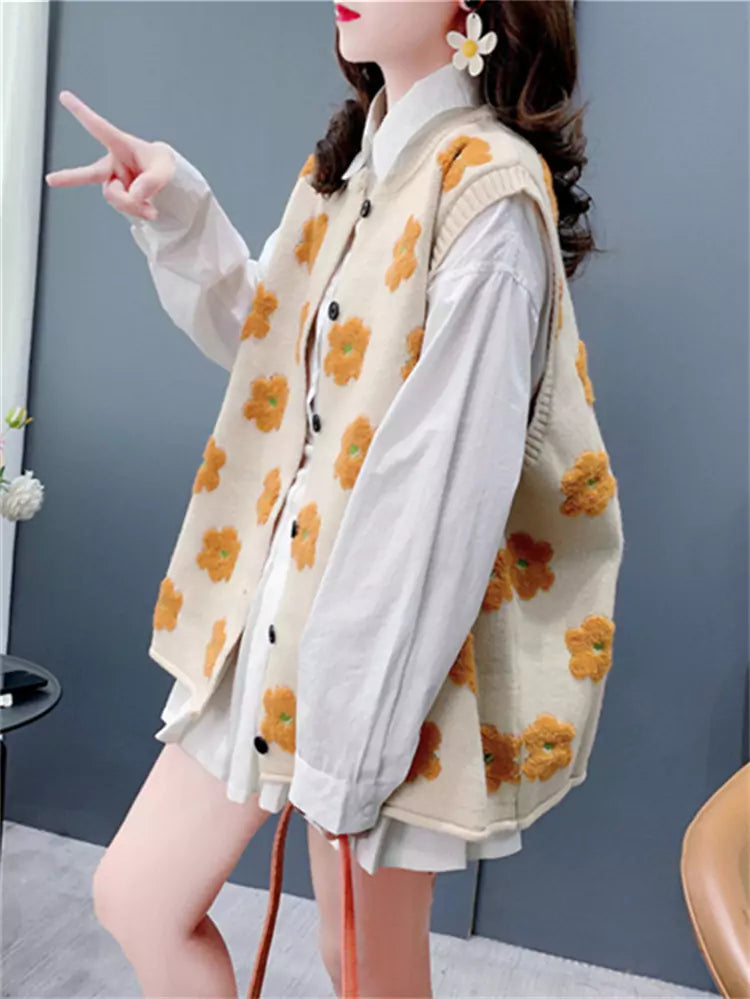 Women's Towel Embroidery Fashionable Jacquard Knit Vest