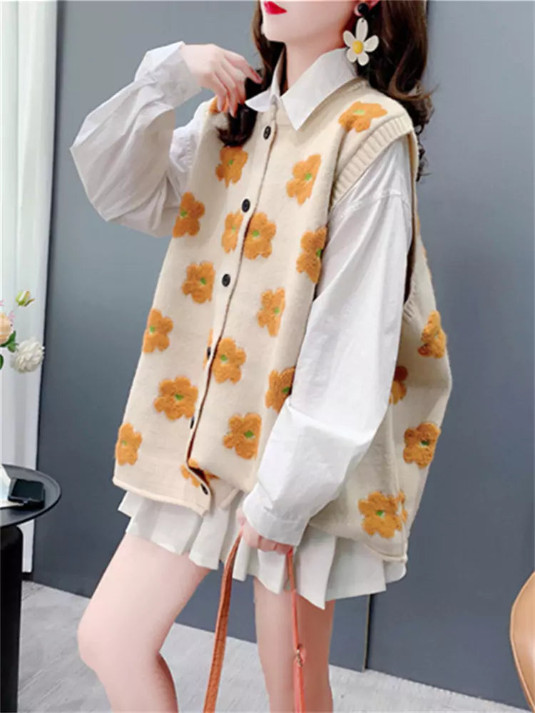 Women's Towel Embroidery Fashionable Jacquard Knit Vest