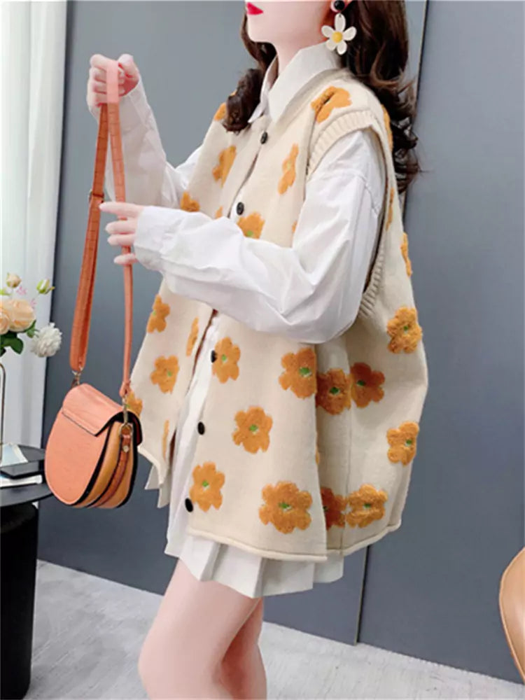 Women's Towel Embroidery Fashionable Jacquard Knit Vest