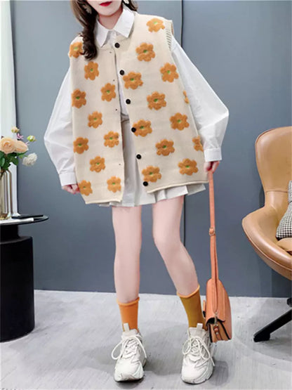 Modische Damenweste aus Jacquard-Strick mit Handtuchstickerei