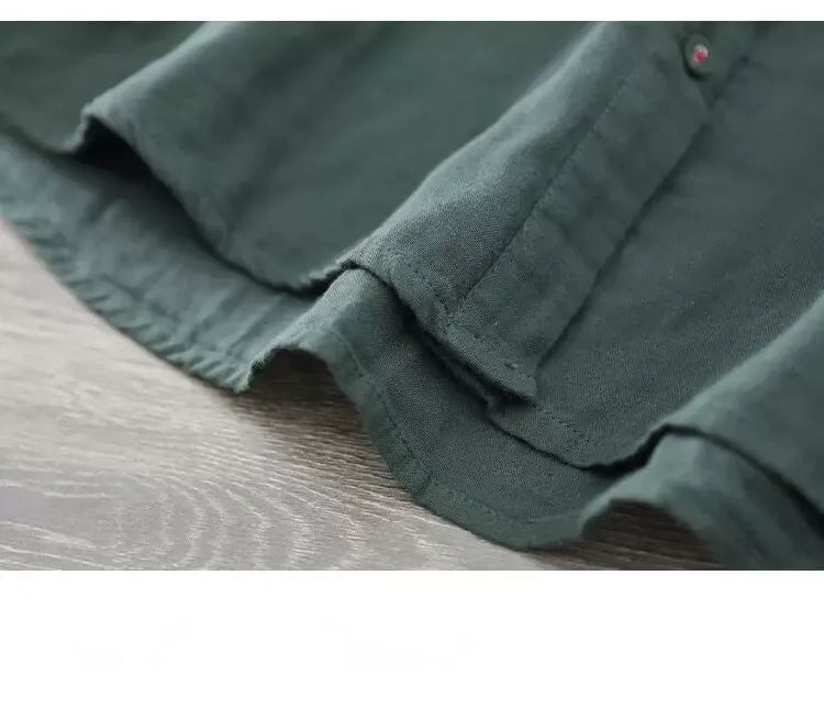 Embroidered Chest Panel Pleated Front Long Sleeve Shirt