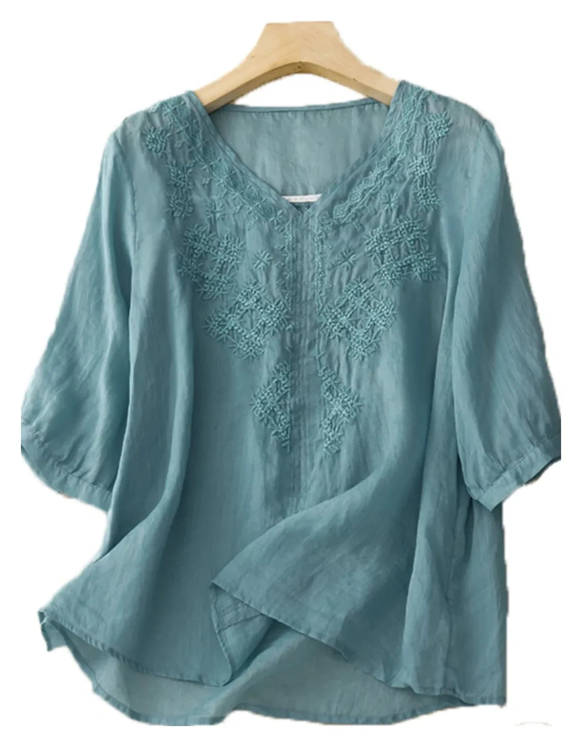 Embroidered Cotton Linen Three Quarter Sleeve Shirt - product image 4 - unknown