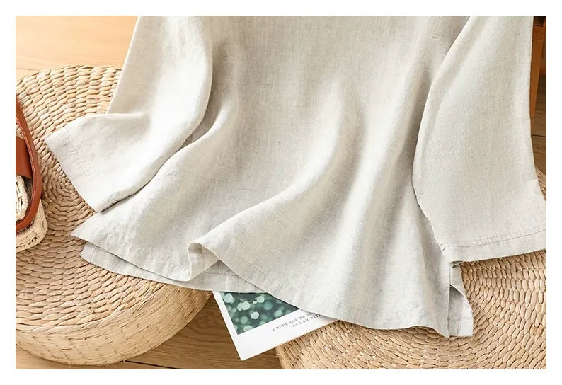 Embroidered Cotton Linen Three Quarter Sleeve Shirt - detail view