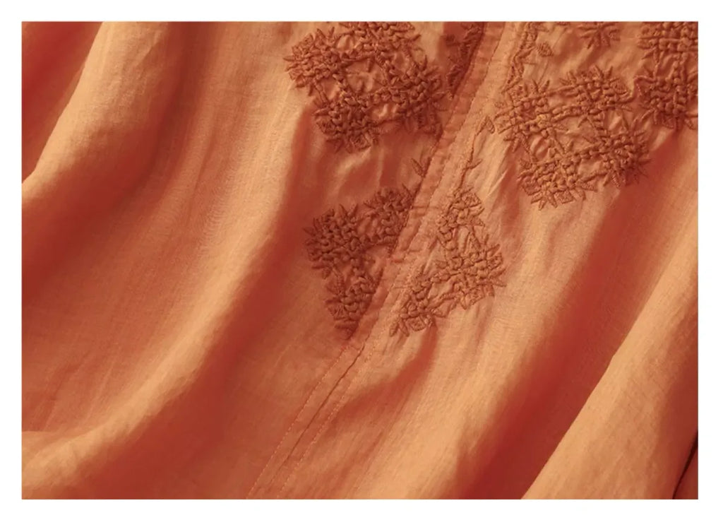 Embroidered Cotton Linen Three Quarter Sleeve Shirt - product image 14 - unknown
