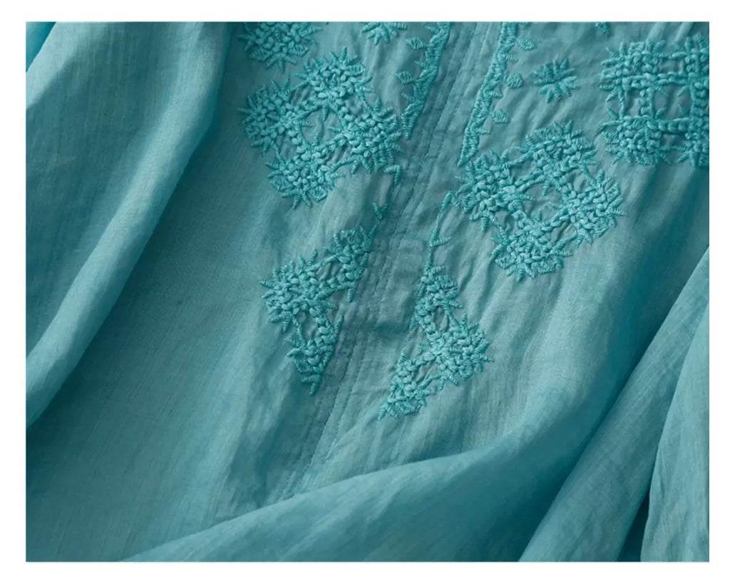 Embroidered Cotton Linen Three Quarter Sleeve Shirt - product image 15 - unknown