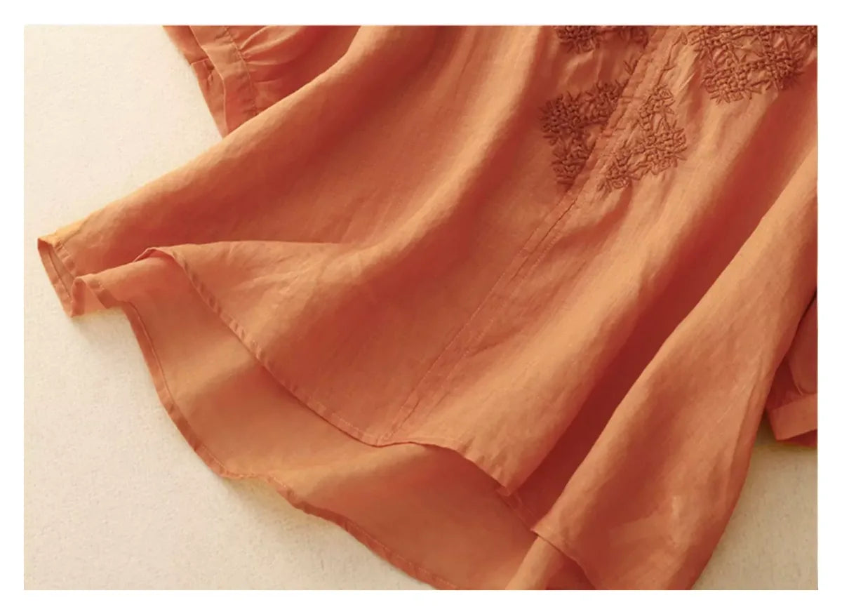 Embroidered Cotton Linen Three Quarter Sleeve Shirt - product image 16 - unknown