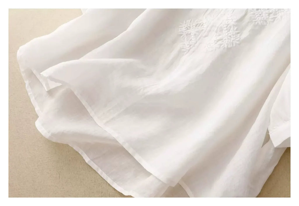 Embroidered Cotton Linen Three Quarter Sleeve Shirt - product image 17 - unknown