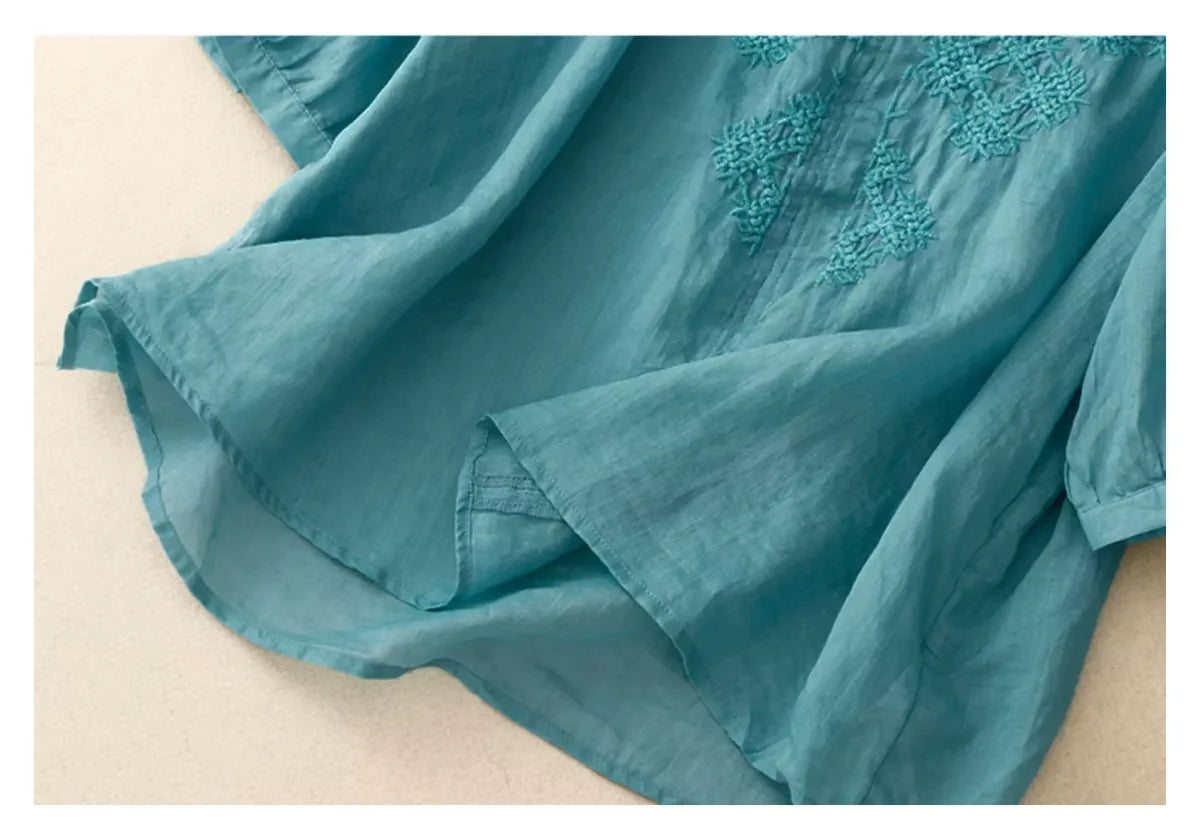 Embroidered Cotton Linen Three Quarter Sleeve Shirt - product image 18 - unknown