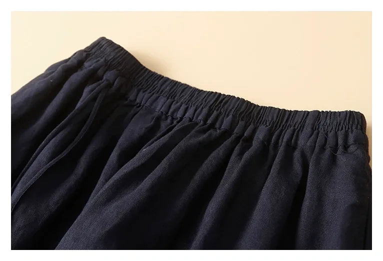 Embroidered Floral Pendant A-Line Midi Skirt, 100% Ramie - detail view