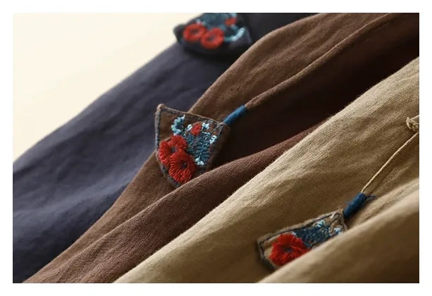 Embroidered Floral Pendant A-Line Midi Skirt, 100% Ramie - detail view
