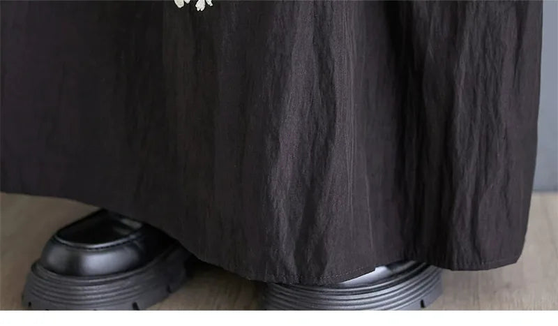 Embroidered Floral Stand Collar Tiered Maxi Dress