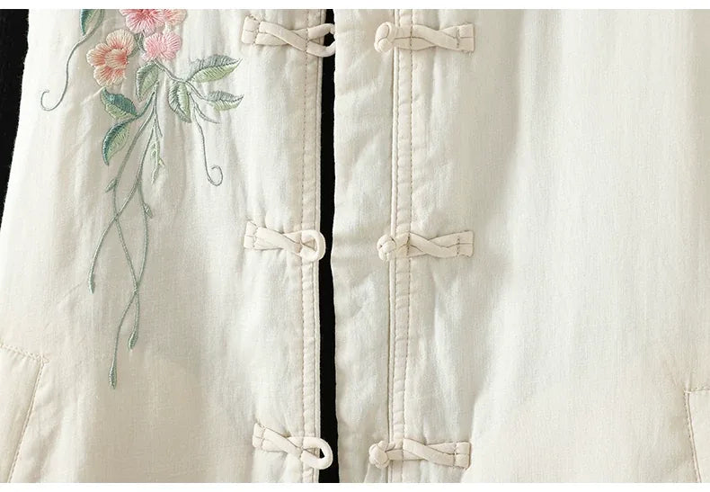 Embroidered Floral Vest with Ruffled Stand Collar