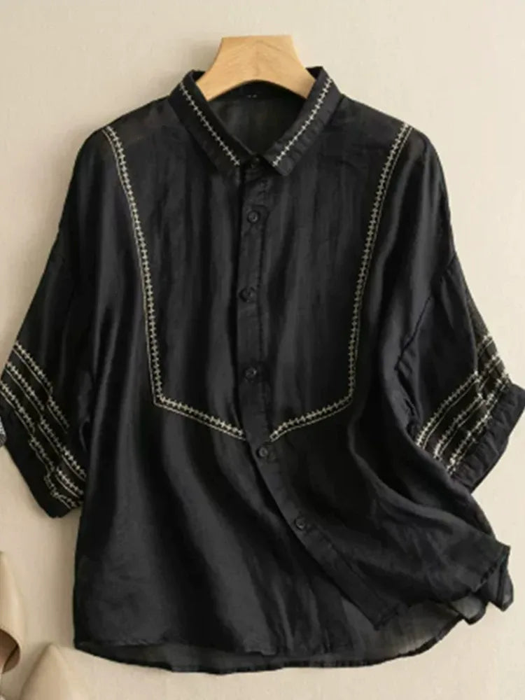 Embroidered Geometric Three Quarter Sleeve Shirt