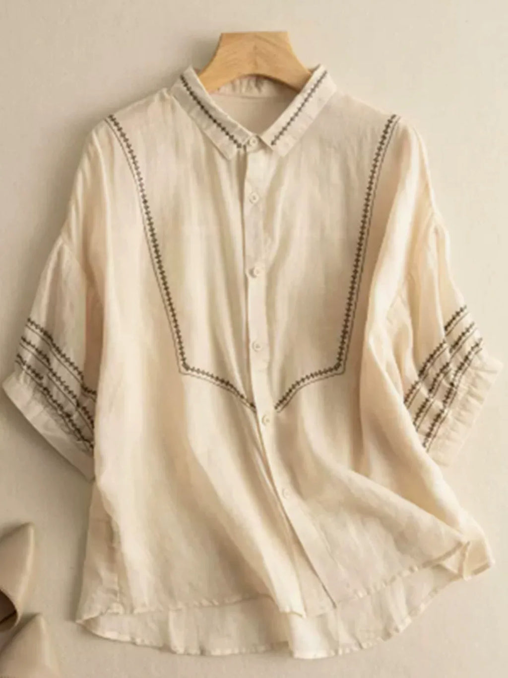 Embroidered Geometric Three Quarter Sleeve Shirt