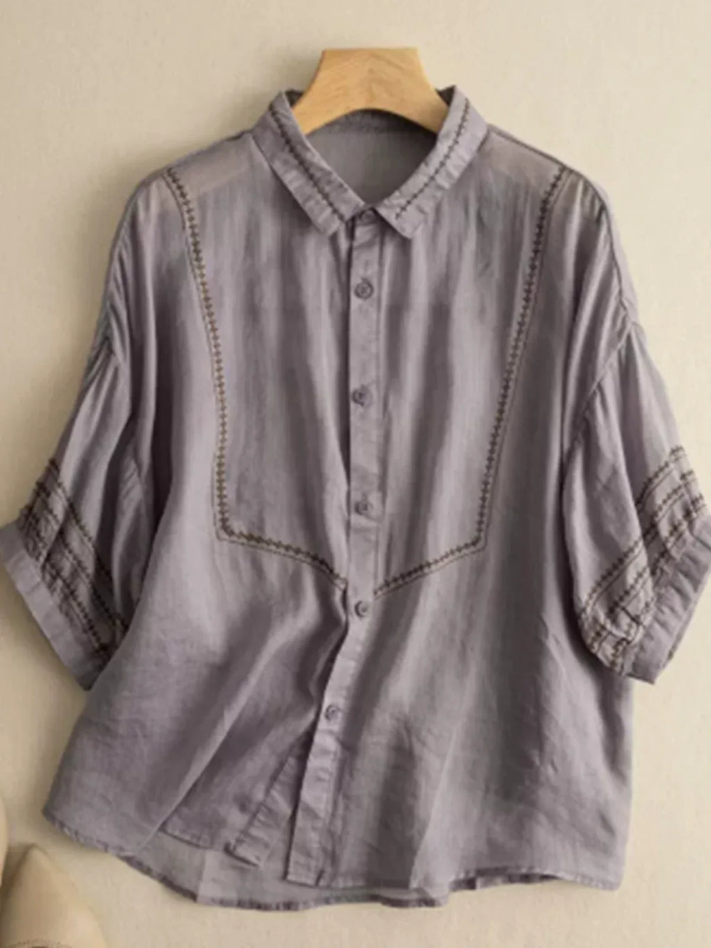 Embroidered Geometric Three Quarter Sleeve Shirt