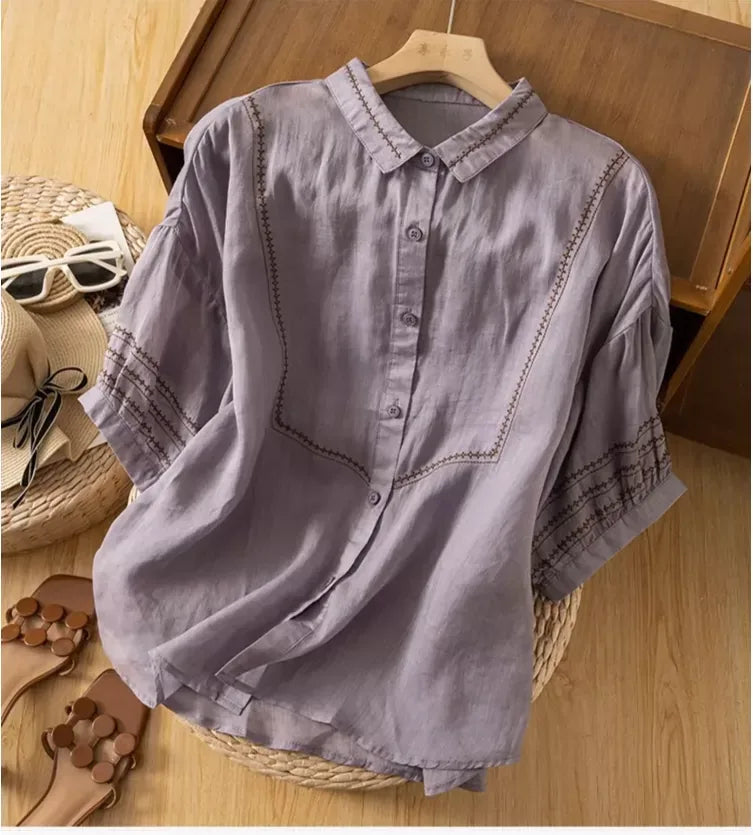 Embroidered Geometric Three Quarter Sleeve Shirt