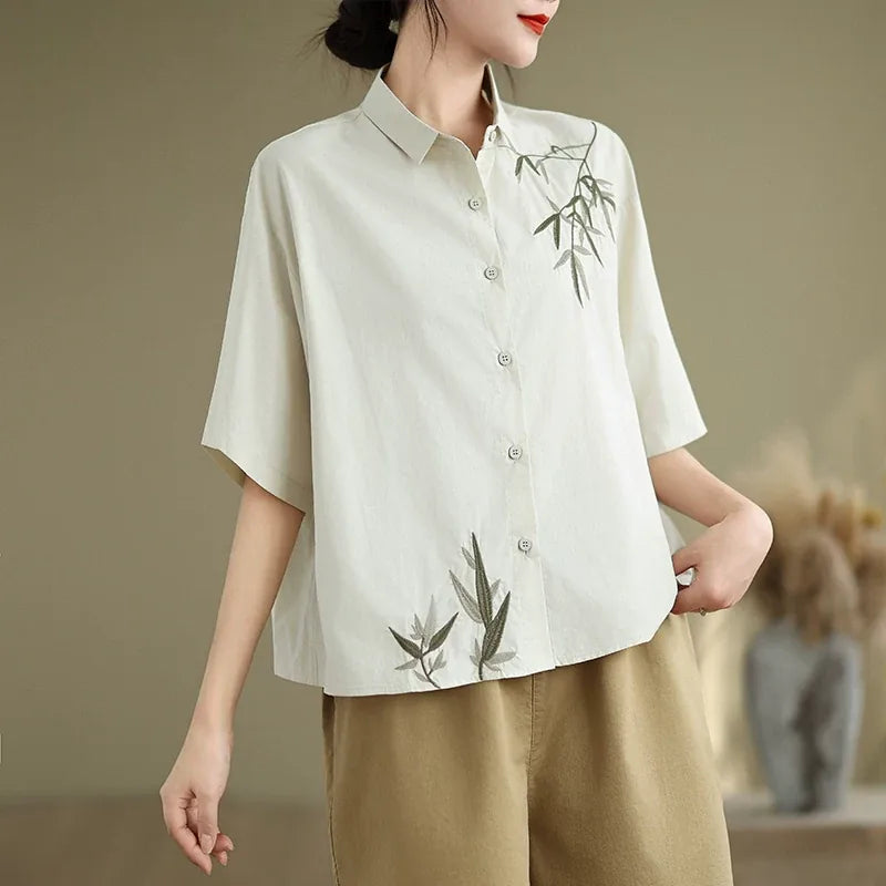 Embroidered Half Sleeve Shirt with Standard Collar - color option view
