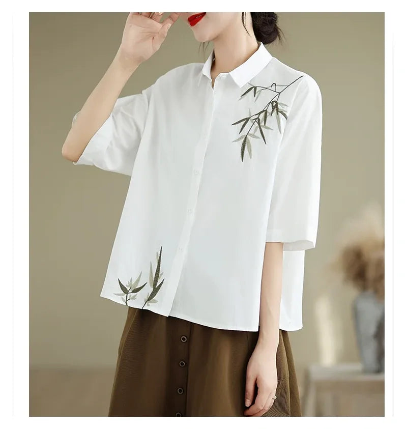 Embroidered Half Sleeve Shirt with Standard Collar - detail view