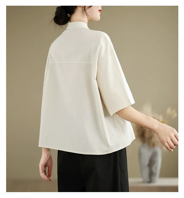 Embroidered Half Sleeve Shirt with Standard Collar - detail view