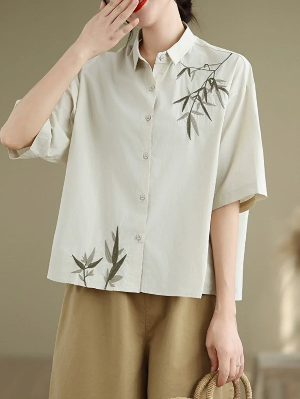 Embroidered Half Sleeve Shirt with Standard Collar - product view view