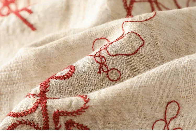 Embroidered Mandarin Collar Frog Button Cotton Linen Vest