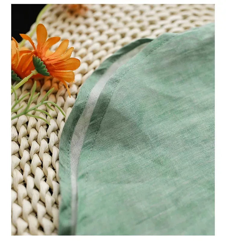 Embroidered Mandarin Collar Tunic Shirt with Knot Cuffs