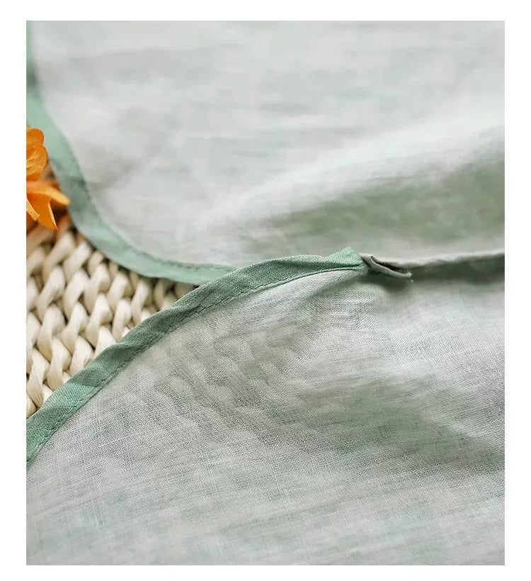 Embroidered Mandarin Collar Tunic Shirt with Knot Cuffs