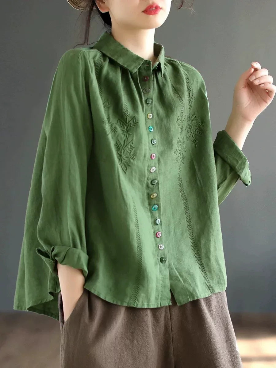 Embroidered Multi-Button Long Sleeve Shirt