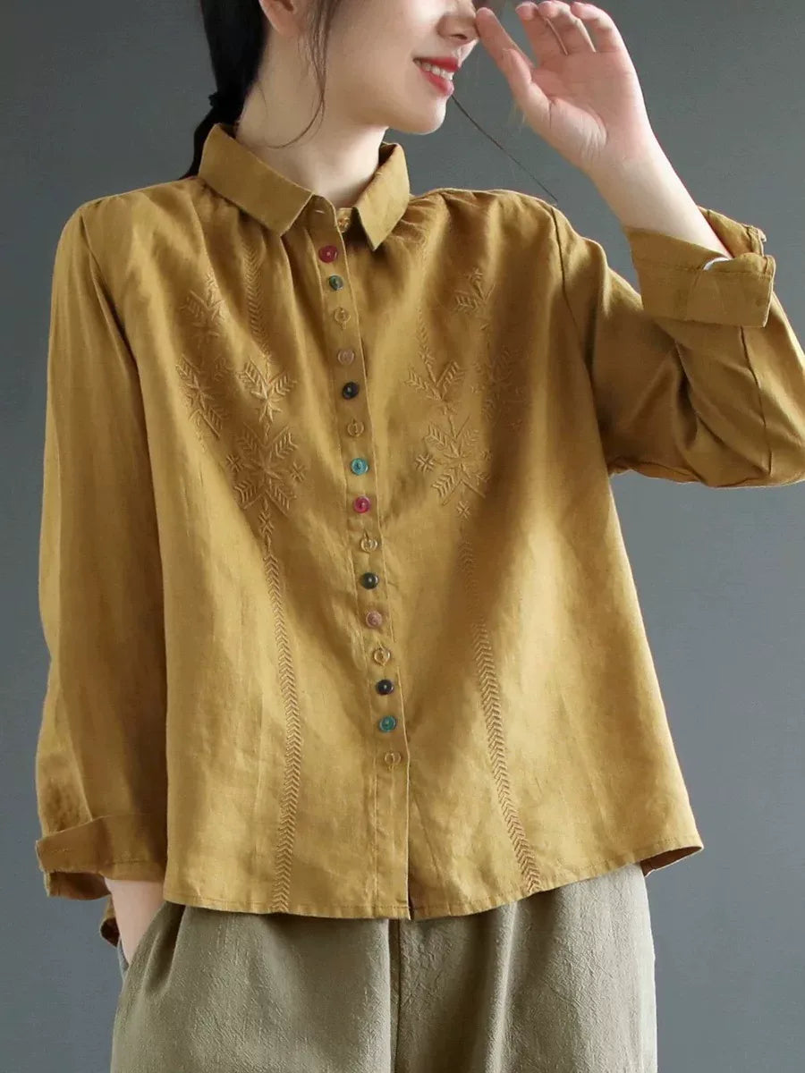 Embroidered Multi-Button Long Sleeve Shirt