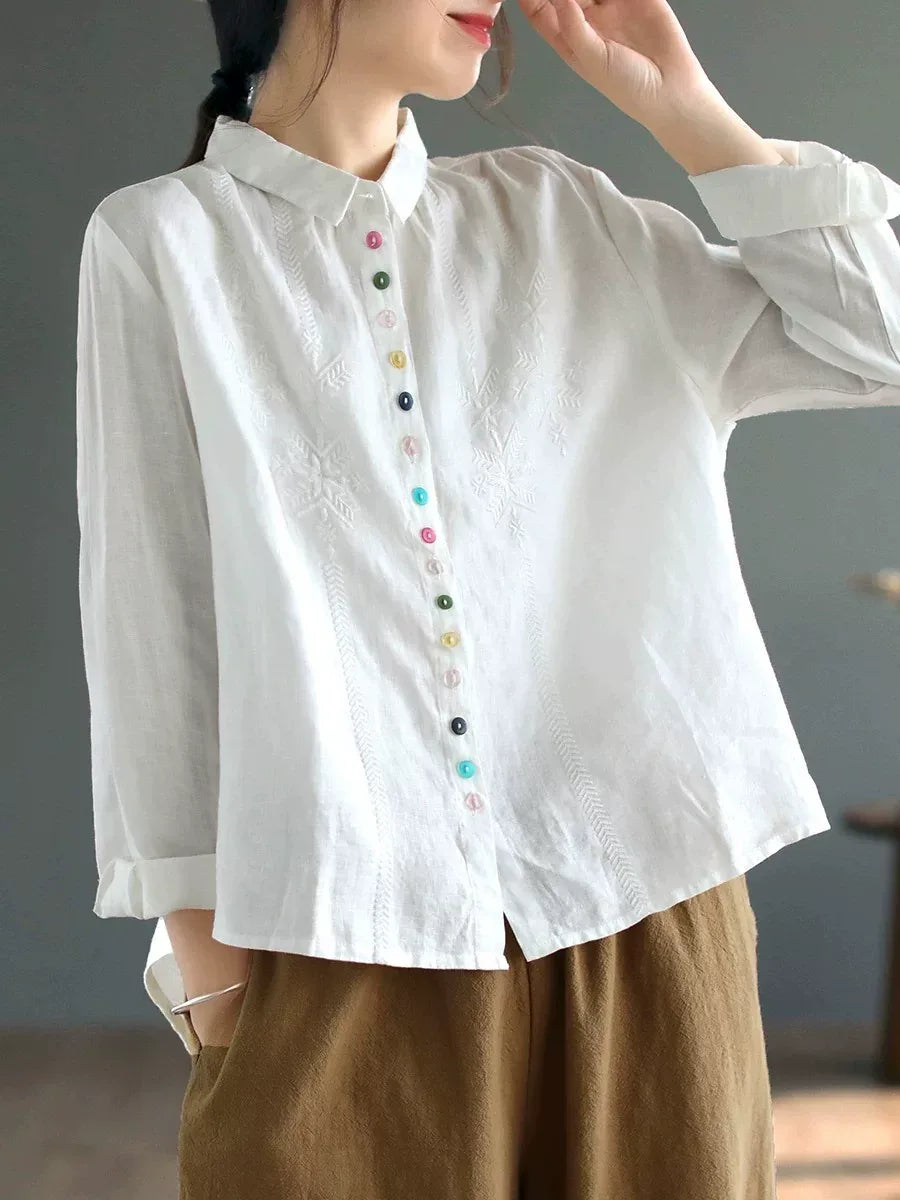 Embroidered Multi-Button Long Sleeve Shirt