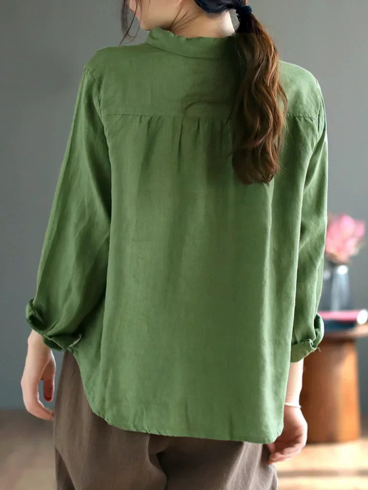 Embroidered Multi-Button Long Sleeve Shirt