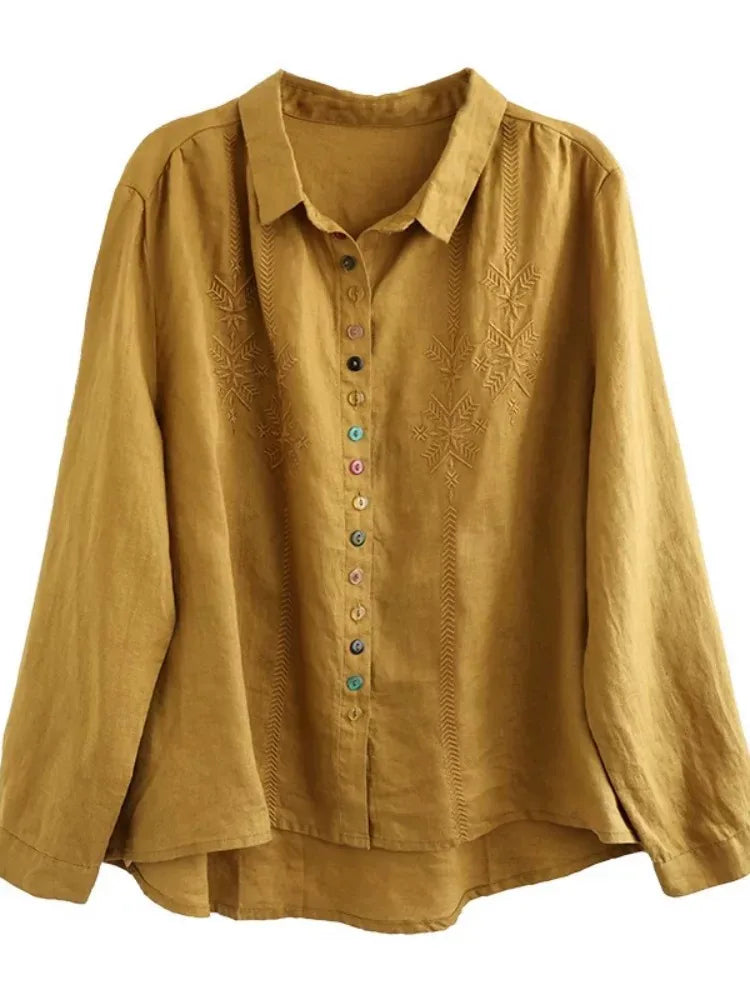 Embroidered Multi-Button Long Sleeve Shirt