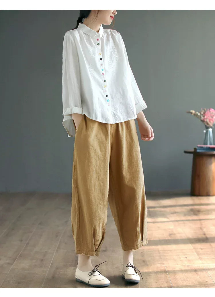 Embroidered Multi-Button Long Sleeve Shirt