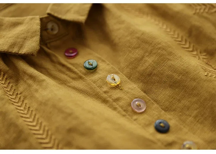 Embroidered Multi-Button Long Sleeve Shirt