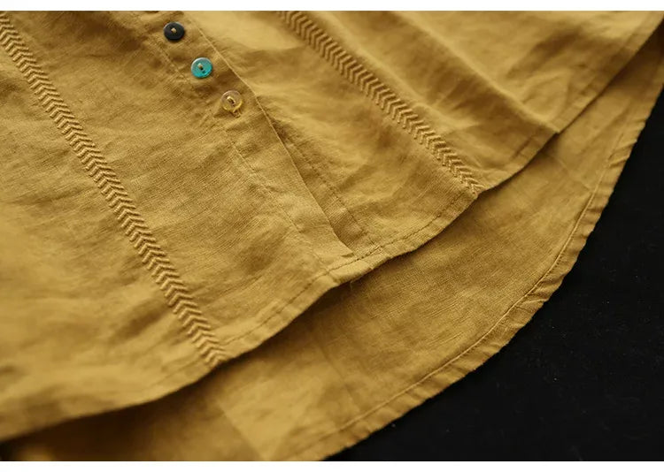 Embroidered Multi-Button Long Sleeve Shirt