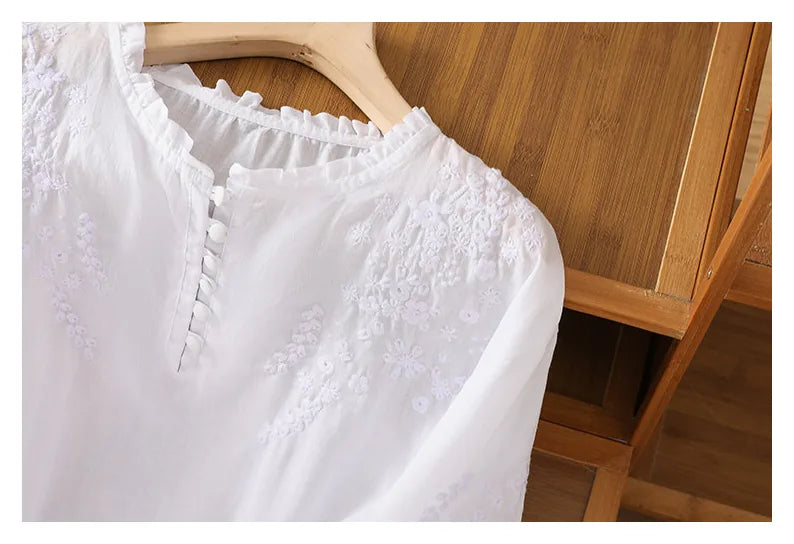 Embroidered Three Quarter Sleeve Blouse, Cotton Linen - product image 3 - unknown