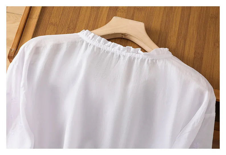 Embroidered Three Quarter Sleeve Blouse, Cotton Linen - product image 6 - unknown