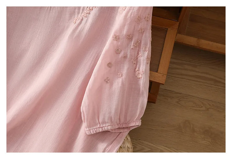 Embroidered Three Quarter Sleeve Blouse, Cotton Linen - product image 9 - unknown
