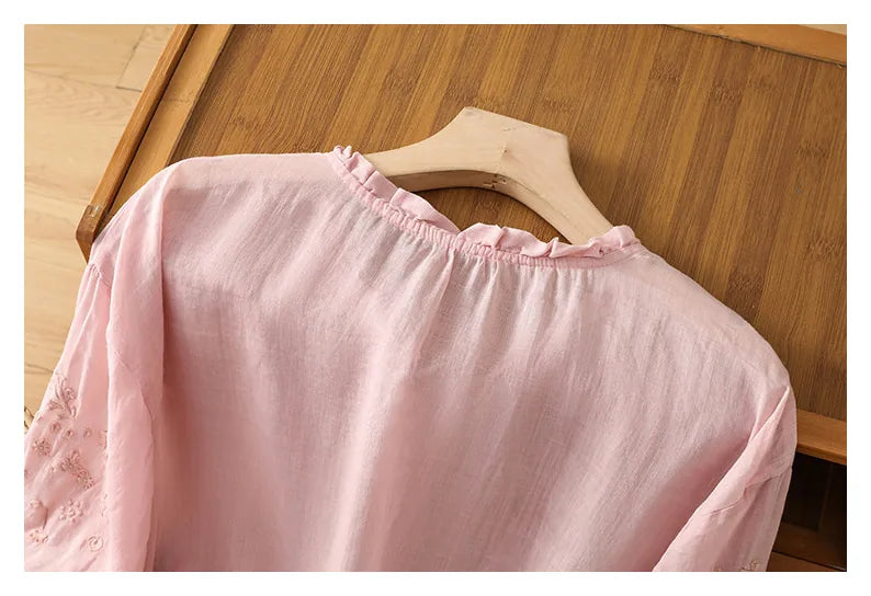 Embroidered Three Quarter Sleeve Blouse, Cotton Linen - product image 11 - unknown