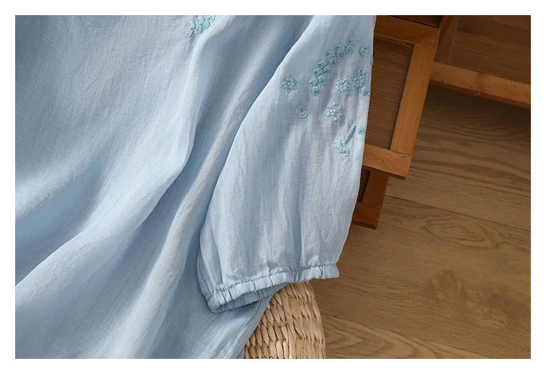 Embroidered Three Quarter Sleeve Blouse, Cotton Linen - product image 15 - unknown