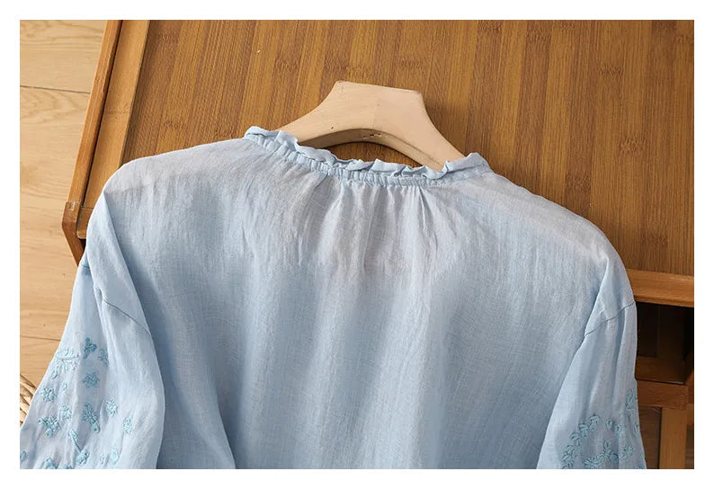 Embroidered Three Quarter Sleeve Blouse, Cotton Linen - product image 17 - unknown