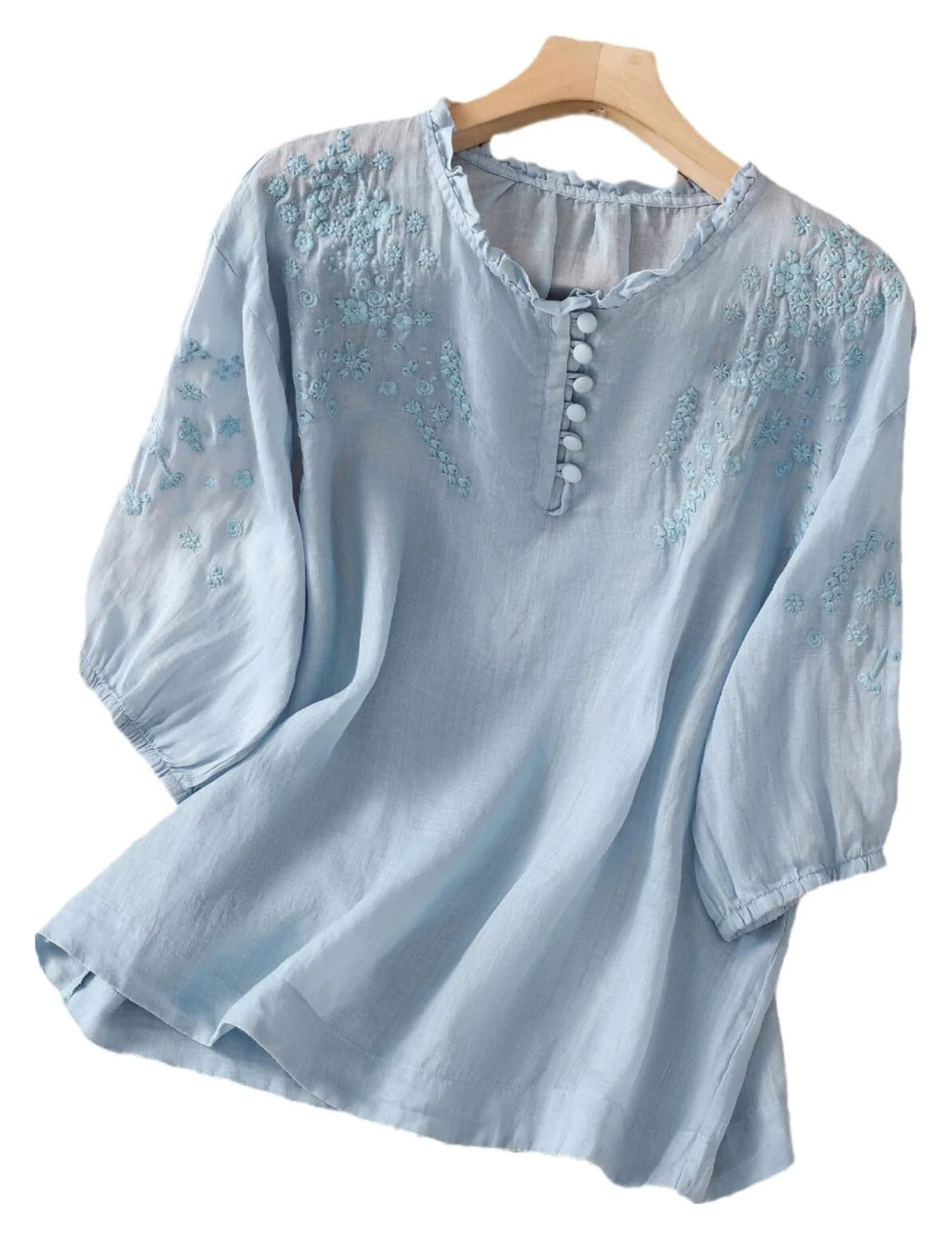 Embroidered Three Quarter Sleeve Blouse, Cotton Linen - product image 19 - unknown