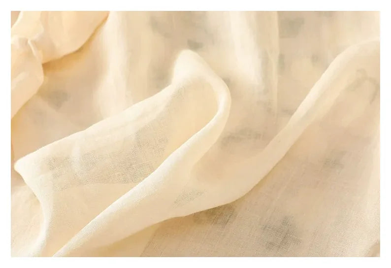 Embroidered Three Quarter Sleeve Cotton Linen Shirt - detail view