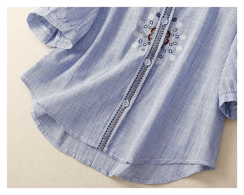 Embroidered Three Quarter Sleeve Shirt, Cotton Linen - product image 11 - unknown