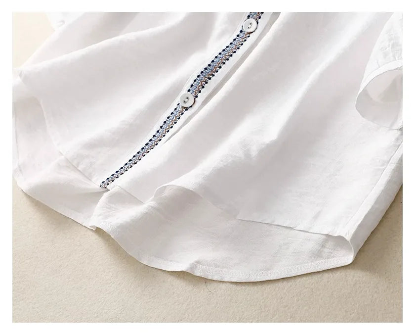 Embroidered Three Quarter Sleeve Shirt, Cotton Linen - product image 13 - unknown